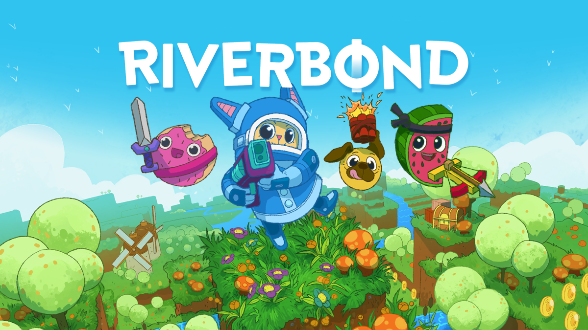 A screenshot of a cartoon rabbit character modelled out of voxels. They are holding up a sword against a blue sky with a chicken behind them.